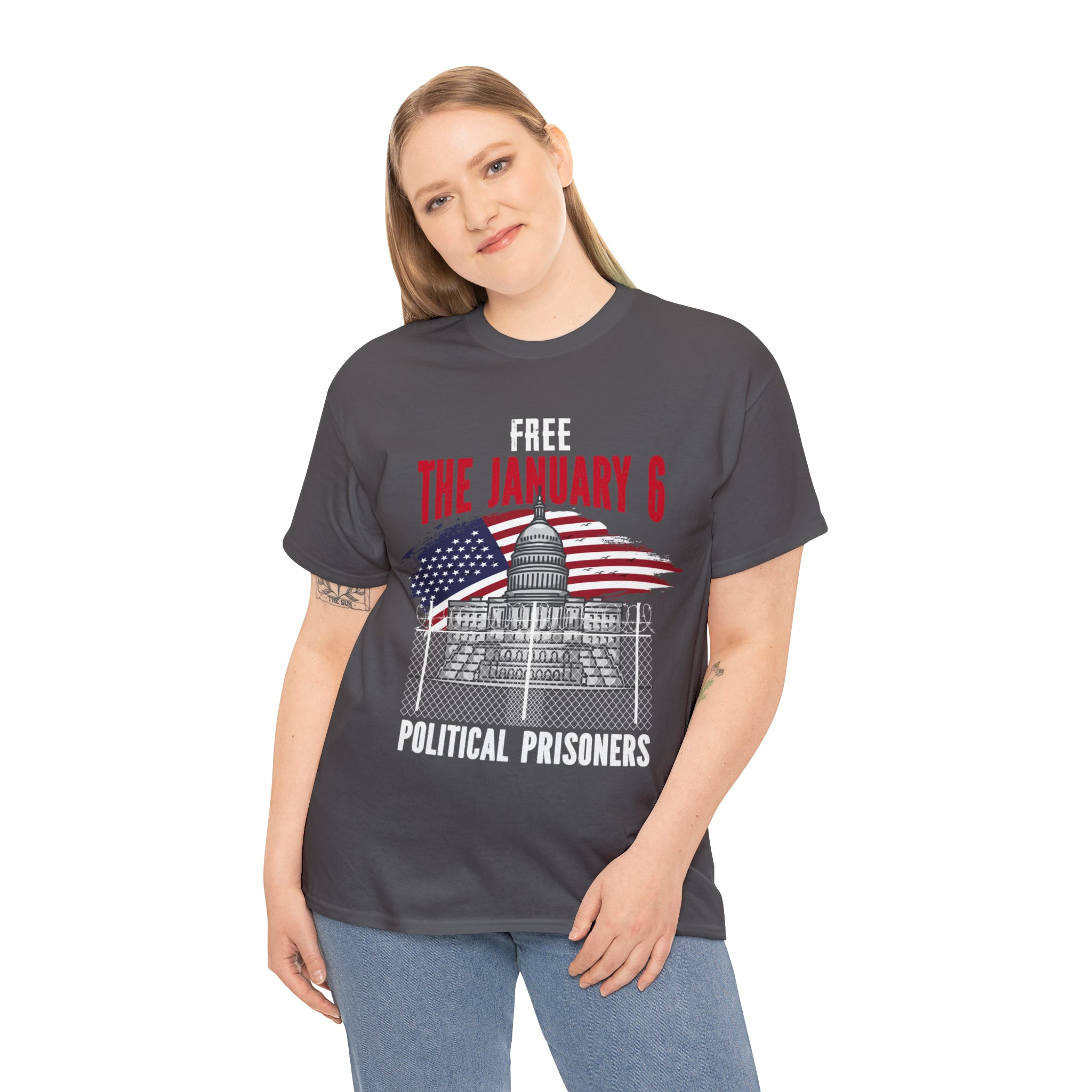 FREE THE  J6 POLITICAL PRISONERS   HEAVY COTTON TEE